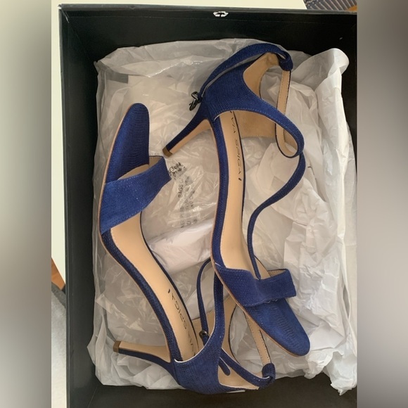 Via Spiga NIB Leesa Lapis Leather Suede Crisscross Ankle Open Toe Party Heels 8M - Picture 3 of 17